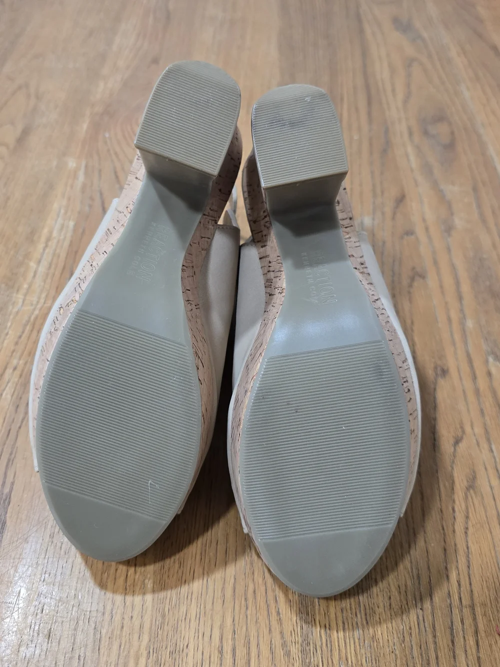 Kenneth Cole Reaction Taupe Cork Block Heel Sling Open Toe Platforms-Size 8.5